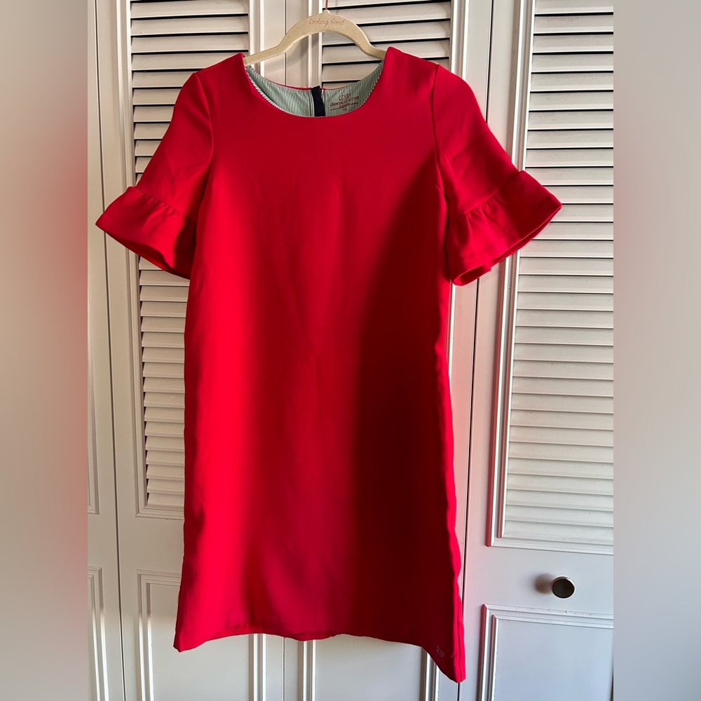 Vineyard Vines girls red ruffle sleeve dress size xl